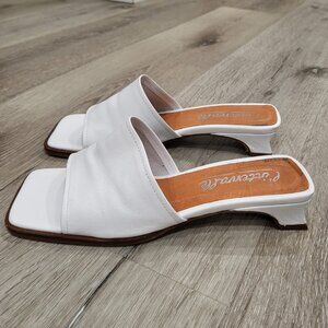 L'Intervalle White Leather Square Toe Mule Sandals Size 36